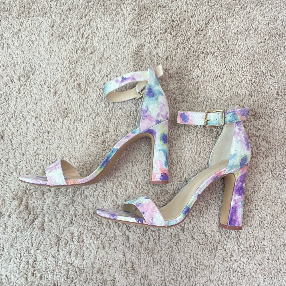 Vince Camuto Acelyn Floral Pastel Watercolor Strap Block Heel Mermaid Sandal - Picture 12 of 16